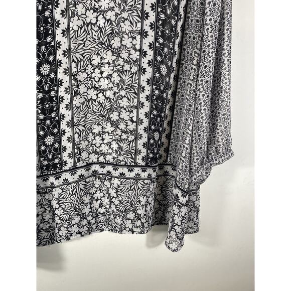 Old Navy Tunic Top Size XXL Womens Black White Chiffon Boho Whimsigoth Peasant - Picture 5 of 13